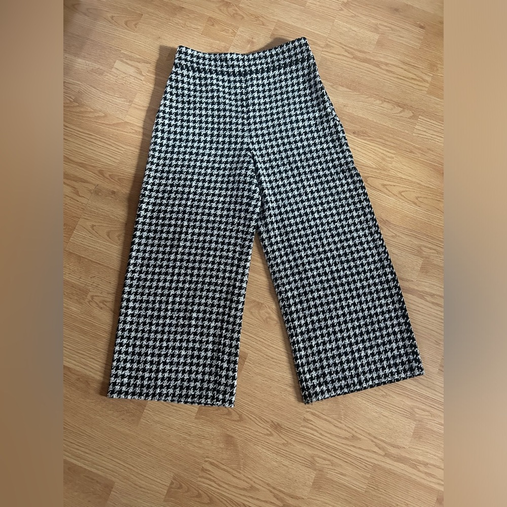Zara Houndstooth Wide-Leg Capri Trousers